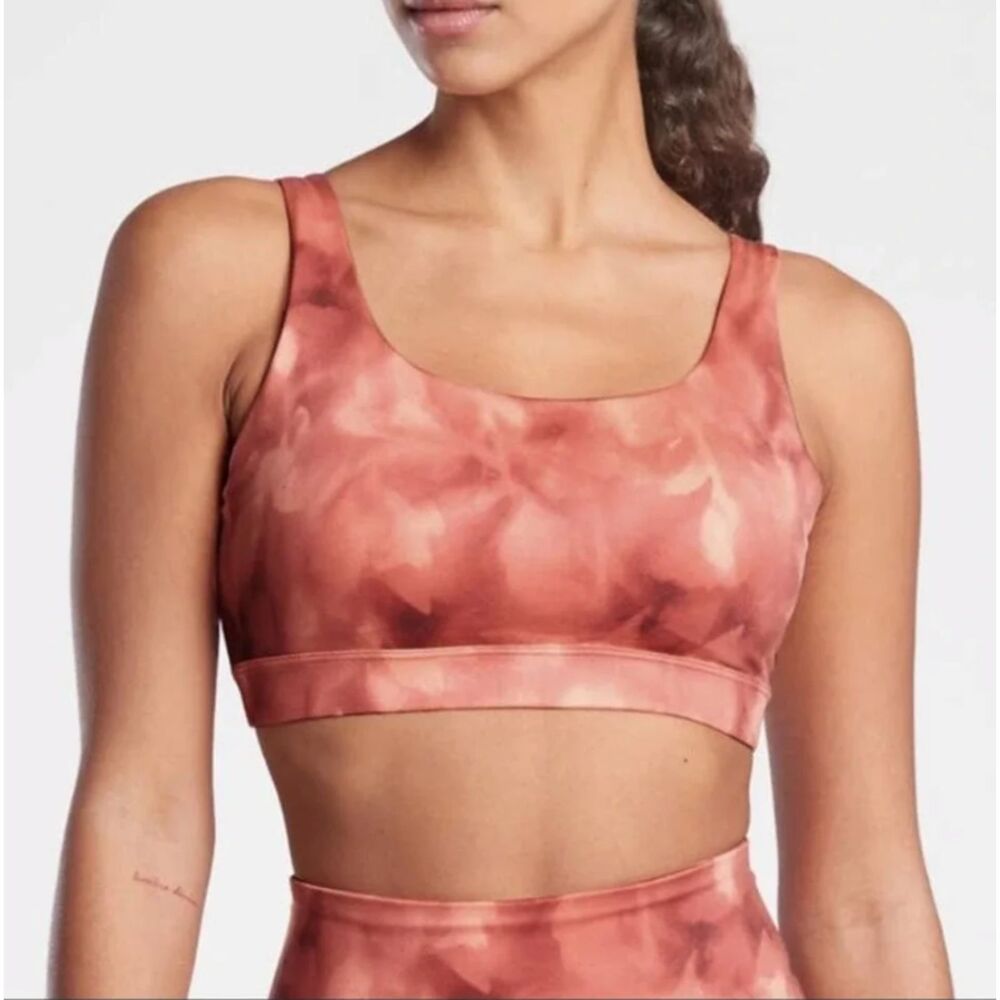 Women Athleta Exhale Printed Sports Bra Light Support Serene Island Coral Small